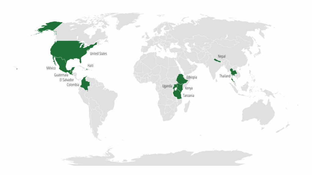 2022 world map with active countries, excluding undisclosed countries