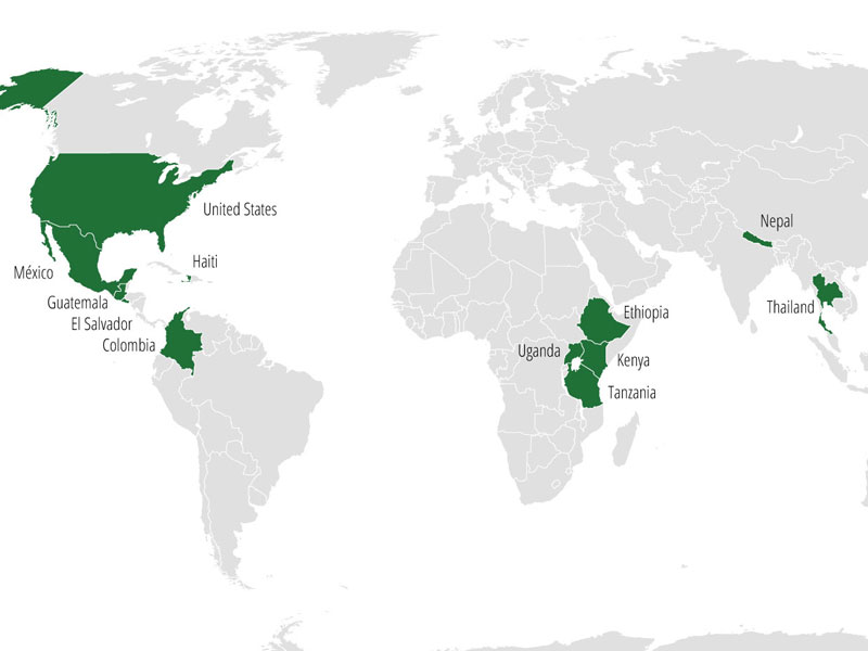 2022 world map showing active countries, without undisclosed country